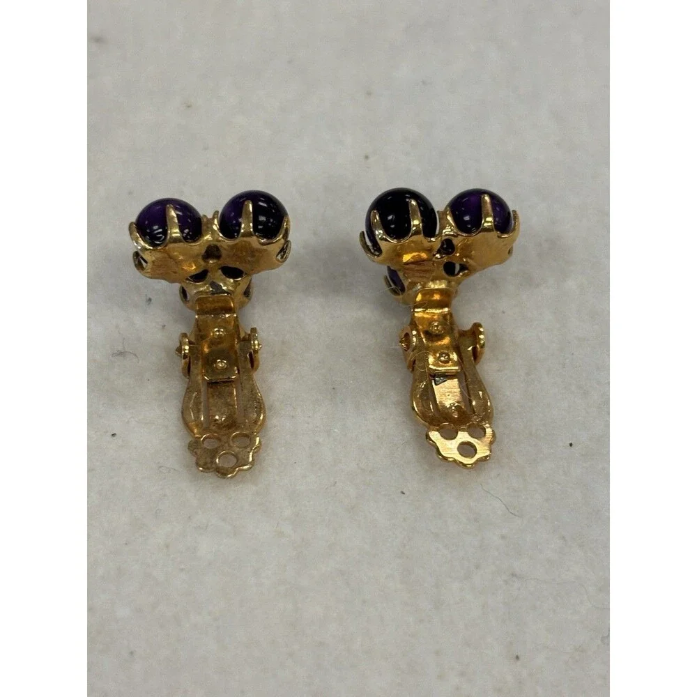 Vintage Purple Grape Cluster Brooch Pin & Clip Earrings Demi Parure Set